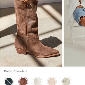Free People Brown Heeled Boots Western Style
